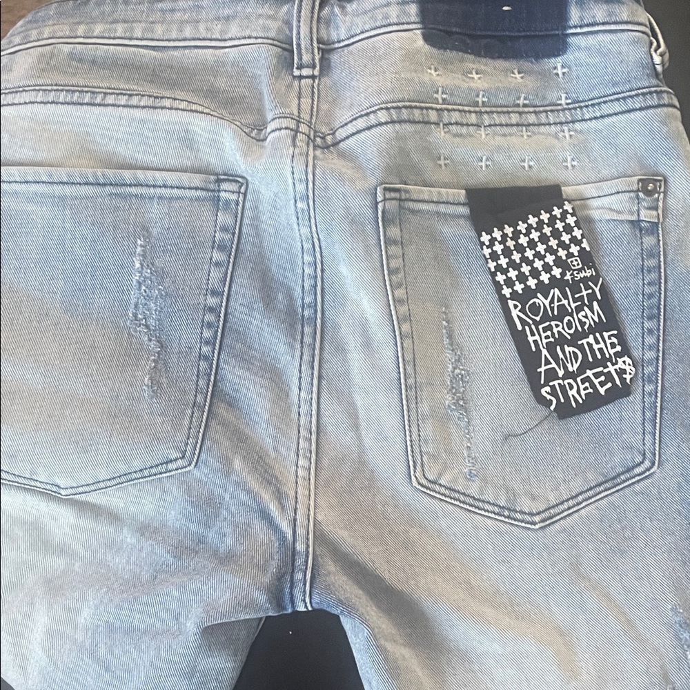 Ksubi Light Blue Slim Straight Jeans with Patch Tag